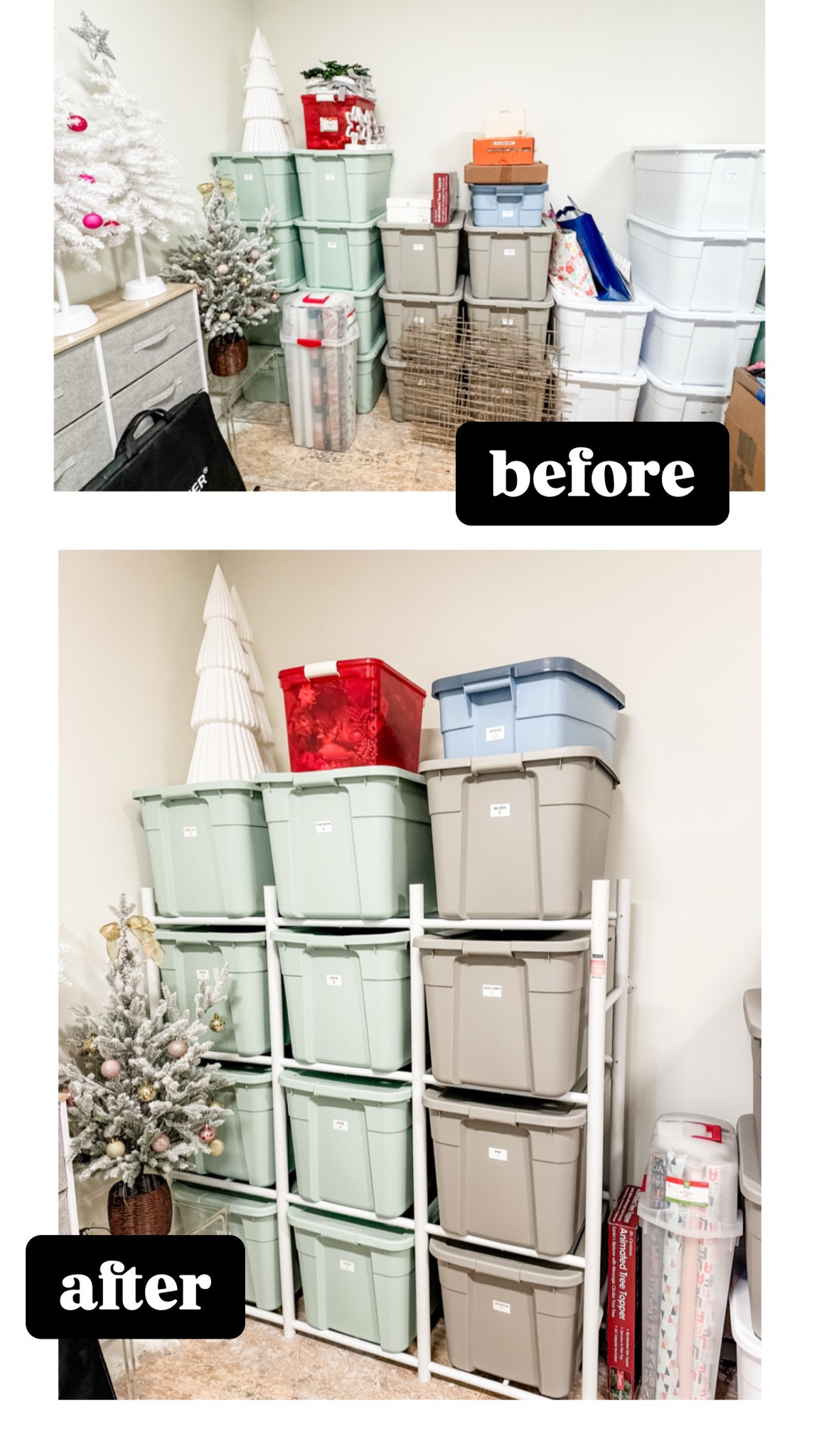 These shelves (while it does take a little effort to put them together) are so helpful organizing all of our storage tote bins.  Now we can pull them off the shelves without having to unstack everything and overall make the room look more organized.  Such an improvement!

#LTKOver40 #LTKHome #LTKSaleAlert