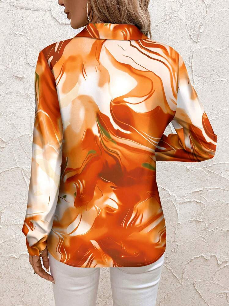 SHEIN Clasi Women's Long Sleeve Button Down Casual Shirt With Gilded Time All-Over Print,Long Sle... | SHEIN