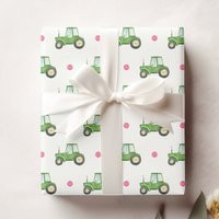 Watercolor Green Tractor Wrapping Paper, Pink Polka Dots Gift Wrap, Farm Girl Sheets, For Farmer's Daughter, Baby Shower Presents | Etsy (US)