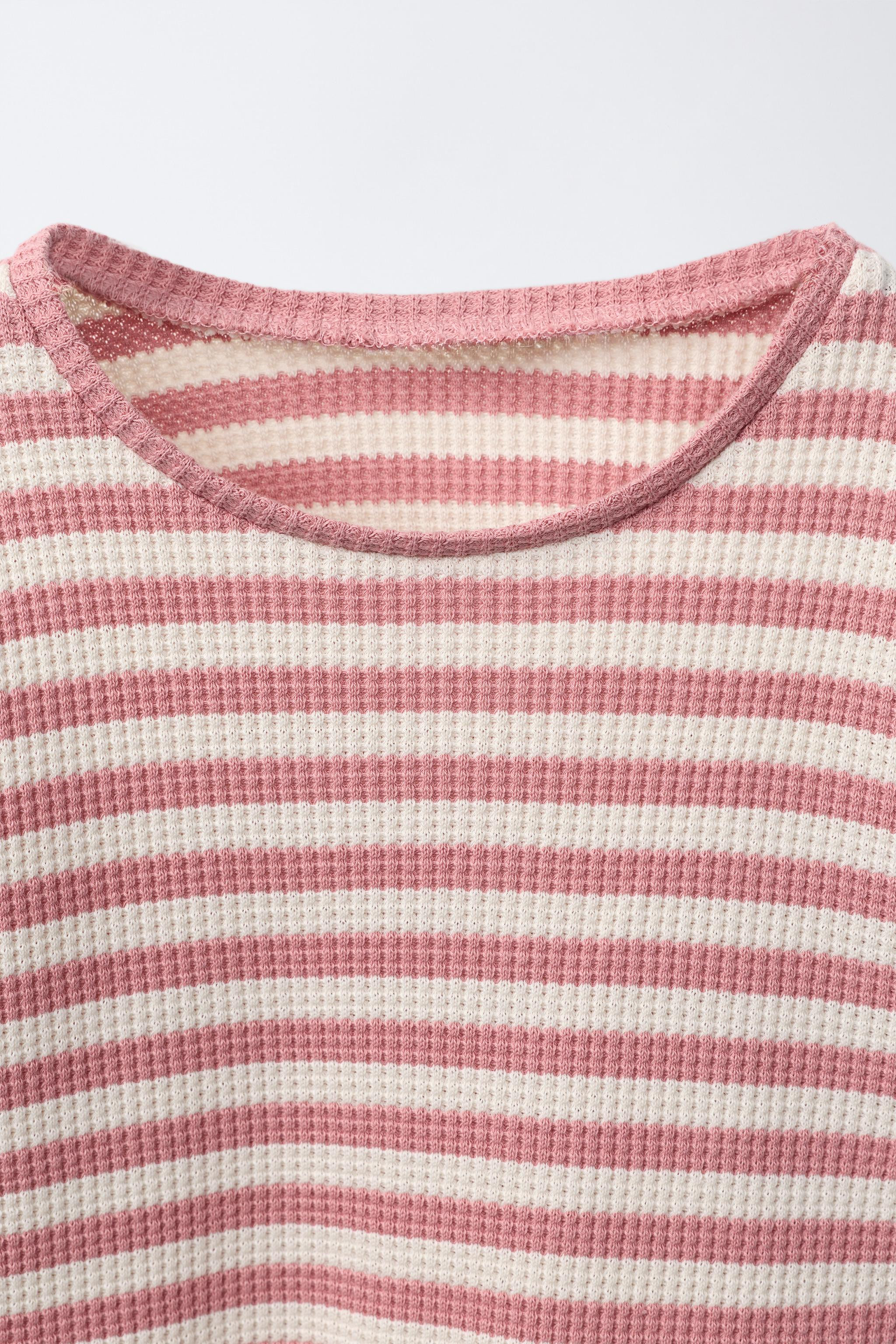 STRIPED WAFFLE KNIT PEPLUM TOP | Zara US