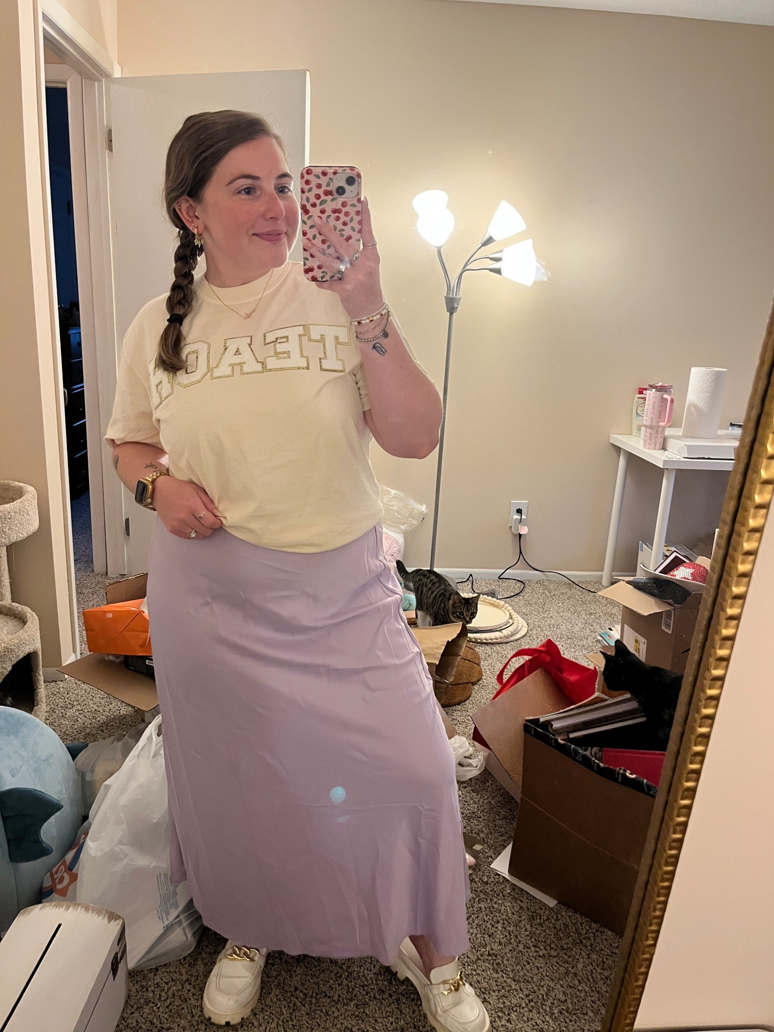 Week 2 day 2 of teaching! Loving this satin skirt with the cutest teacher shirt🍎

#LTKStyleTip #LTKShoeCrush #LTKWorkwear