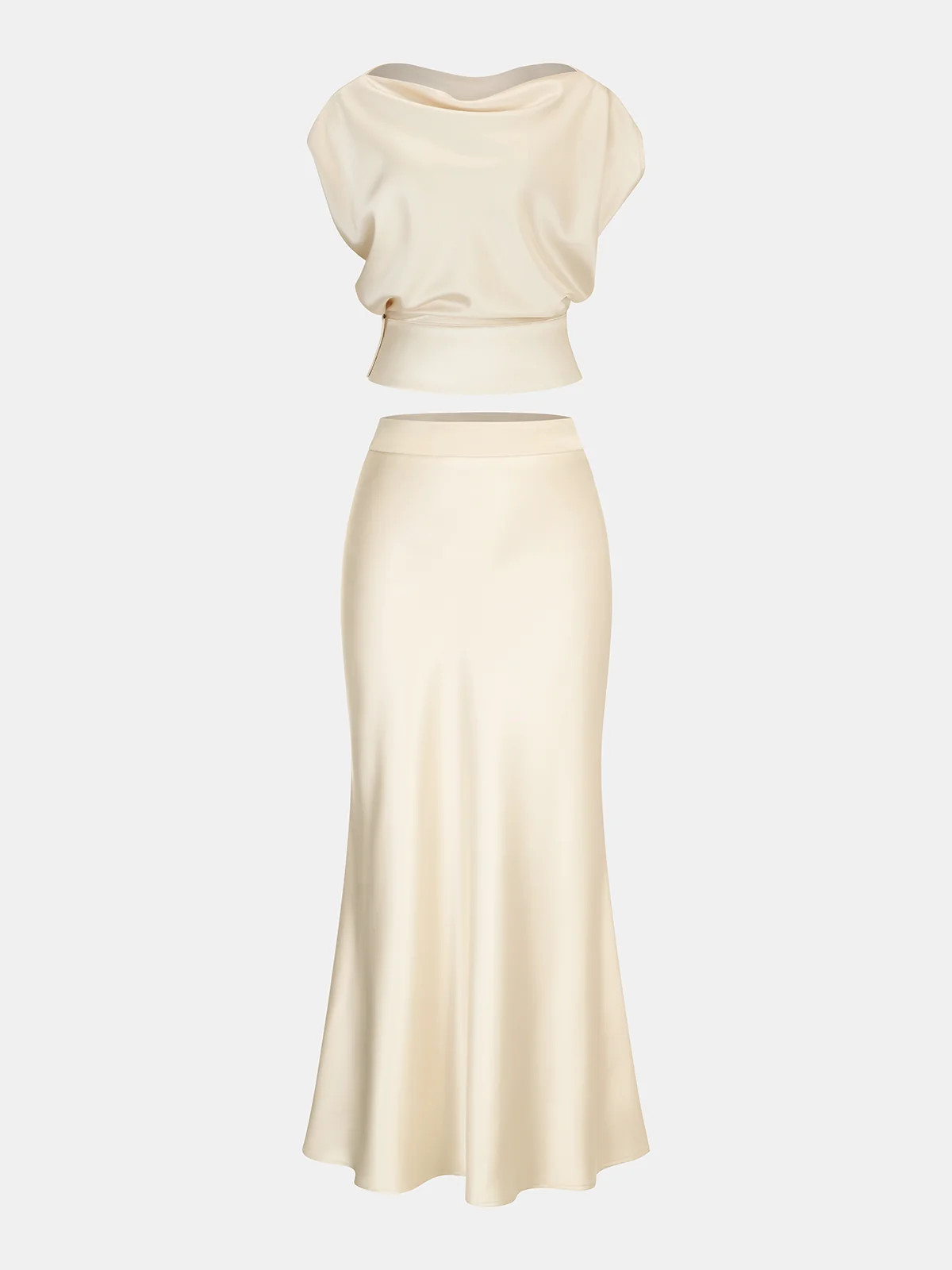 Satin Cowl Neck Top and Skirt Set | Commense