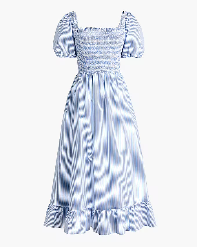 Striped puff-sleeve midi dress | J.Crew Factory