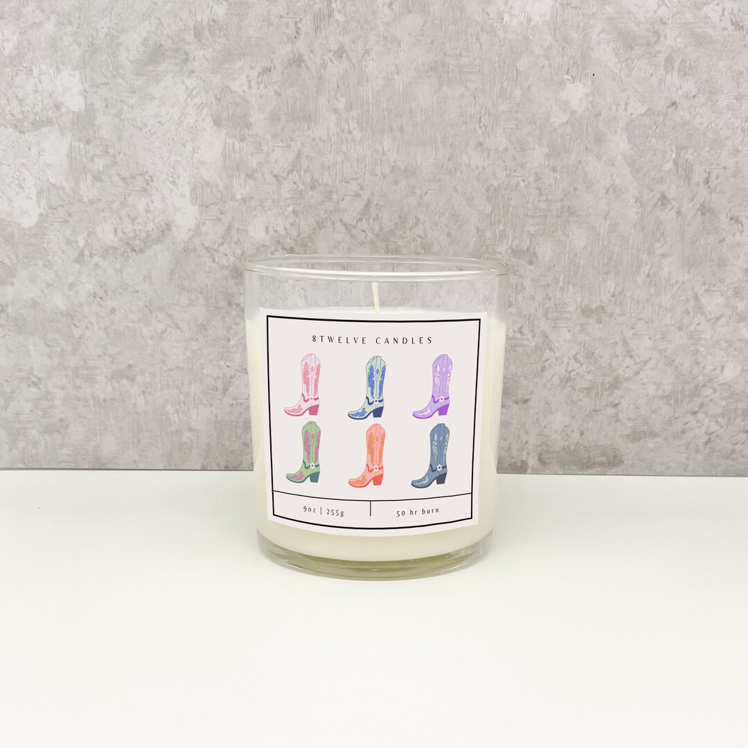Cowgirl Boot Candle Colorful Cowboy Boot Print Country Western Decor Candle Gift Retro Coastal Co... | Etsy (US)