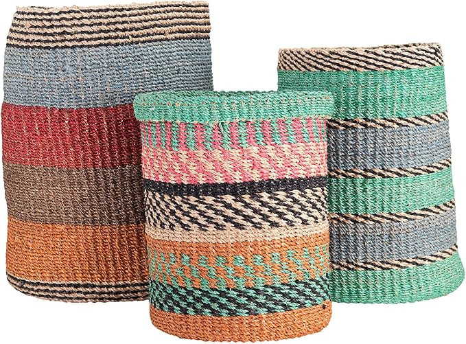 Creative Co-Op Bright Stripes Handwoven Abaca (Set of 3 Sizes/Designs) Baskets, Multicolored | Amazon (US)