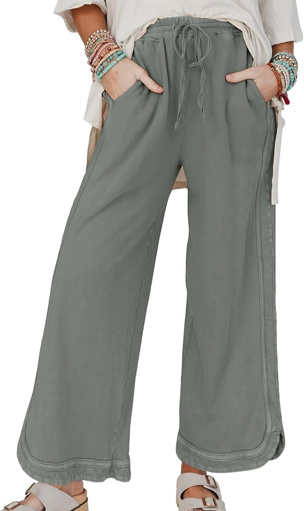 Hixiaohe Women's Casual Wide Leg Sweatpants High Waist Baggy Acid Wash Pants Drawstring Athletic ... | Amazon (US)