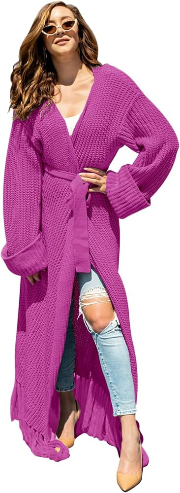 Women's Floor Length Open Front Knit Cardigan Dress - Long Sleeve Maxi Dress - Cardigan for Women | Amazon (US)