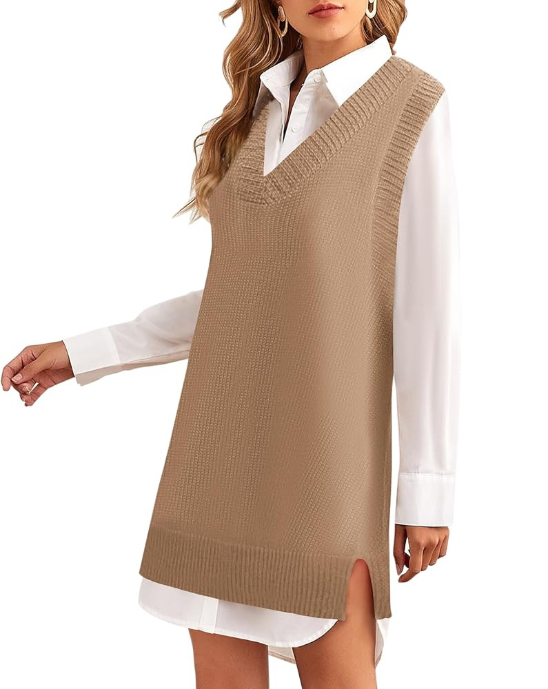 Zeagoo Women Sweater Vest Dress 2025 Sleeveless Sweater Dress V Neck Knit Vests Fashion Fall Casu... | Amazon (US)