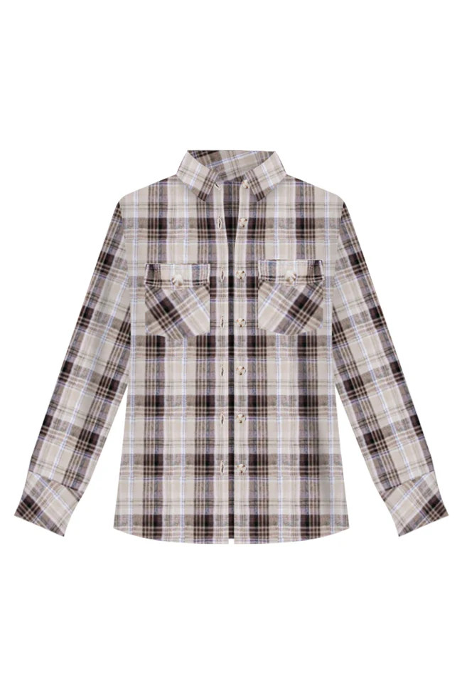 State Of Mind Ivory And Tan Plaid Button Up Blouse | Pink Lily