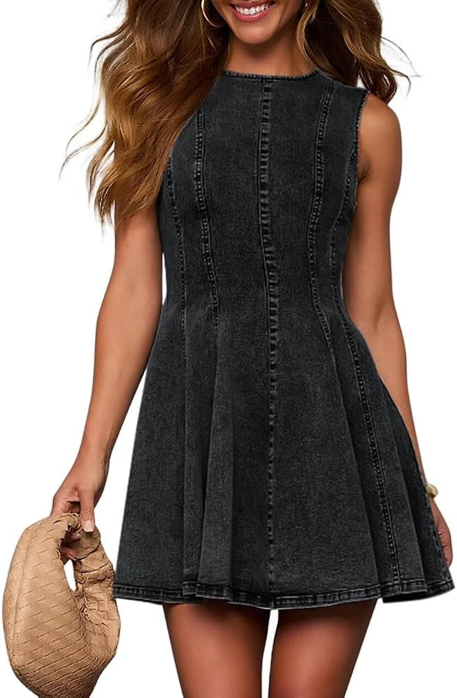 Denim Dress for Women Sleeveless Babydoll Tank Jean Dress Slim Fit A-Line Summer Dresses for Wome... | Amazon (US)