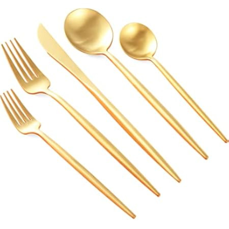 Heavy 18/10 Stainless Steel Matte Gold Silverware Set | Amazon (US)