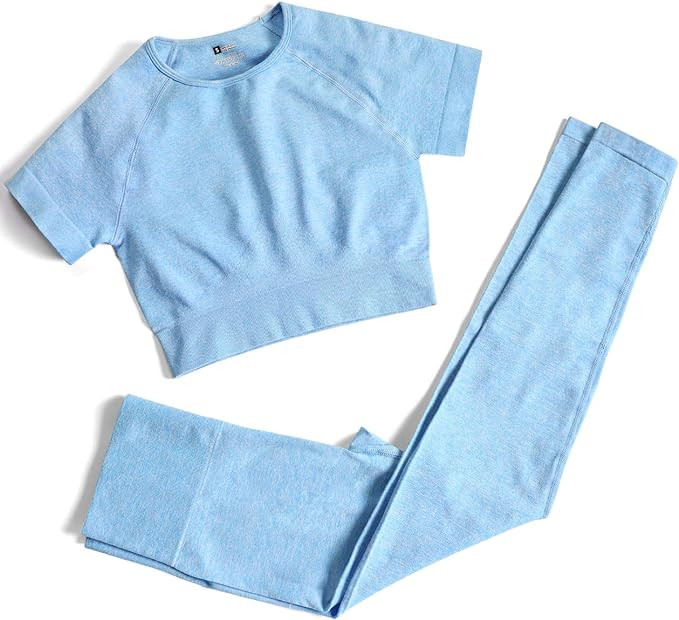 Workout Sets for Women Two Piece Outfits Seamless High Waist Leggings Yoga Crop Tops Athletic Spo... | Amazon (US)