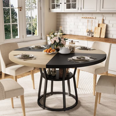 Round dining table, farmhouse style with storage functionality, versatile furniture suitable for kitchens, dining rooms, and living rooms. | Target