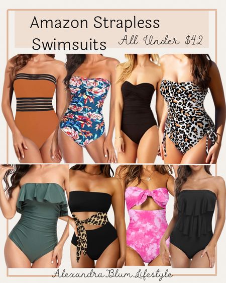 Amazon strapless swimsuits!! One piece swimsuits! Perfect resort wear! Perfect beach vacation swimsuit outfits! 

#LTKFind #LTKswim #LTKunder50