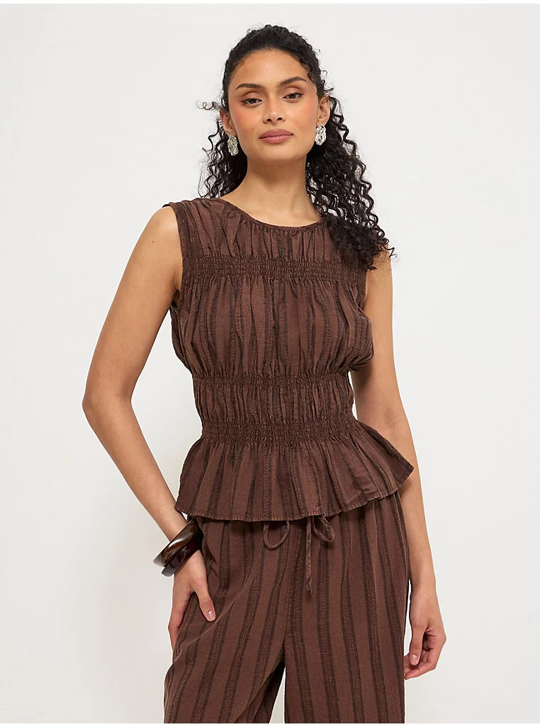 Brown Shirred Ruched Sleeveless Top | George