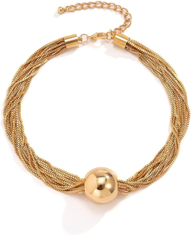 YOOESTORES82 14k Gold Chunky Bead Choker Adjustable Necklace for Women,Trendy Bohemia Chains Chok... | Amazon (US)