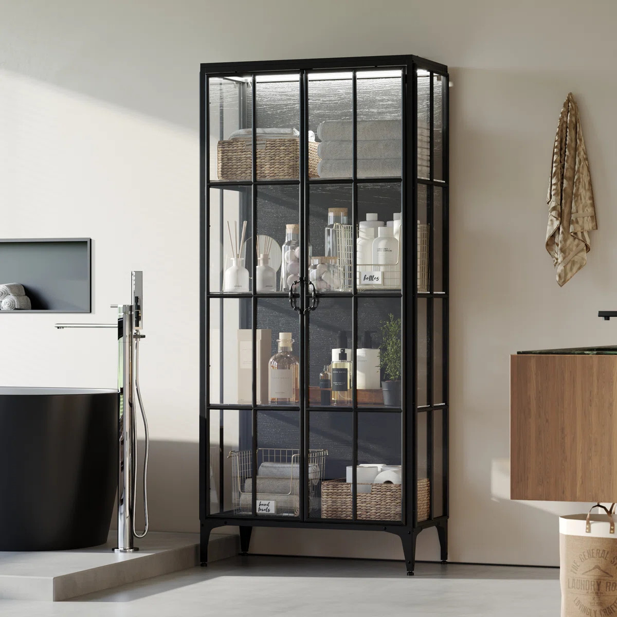 Modern 2-Door Glass Bathroom Linen Cabinet | Wayfair North America