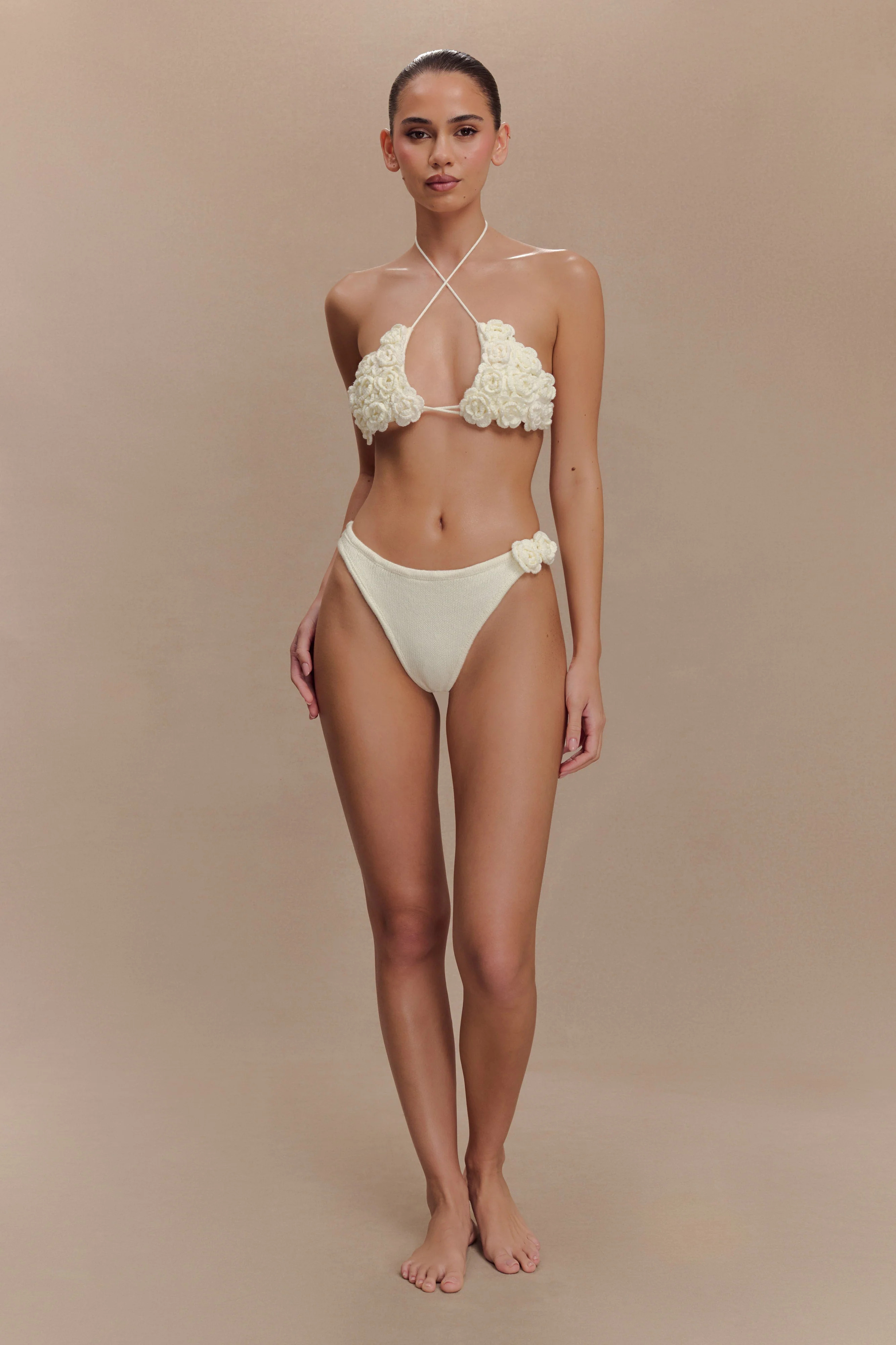Aesha Floral Crochet Bikini Top - Ivory | MESHKI US