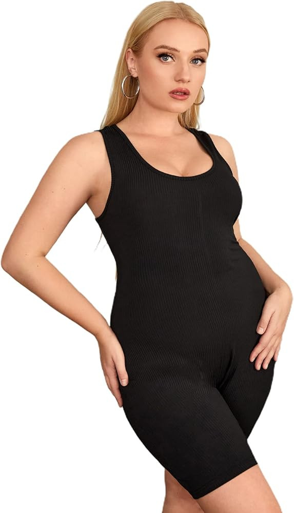 OYOANGLE Women's Plus Size Ribbed Scoop Neck Sleeveless Skinny Biker Romper Unitard Leotard Jumps... | Amazon (US)