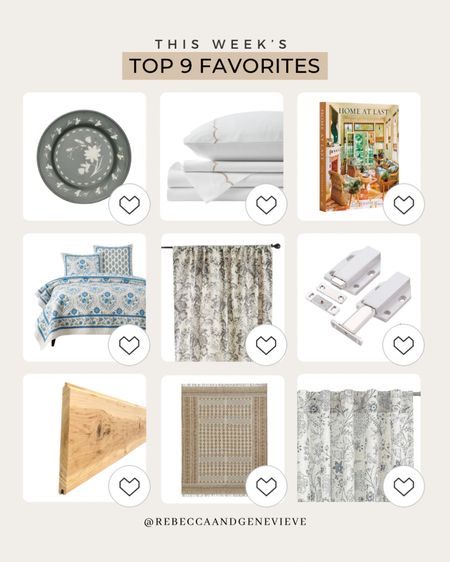 Your favorites this week 💕
-
Bedding. Coffee table book. Curtain. Area rug. Home decor  

#LTKfindsunder100 #LTKhome