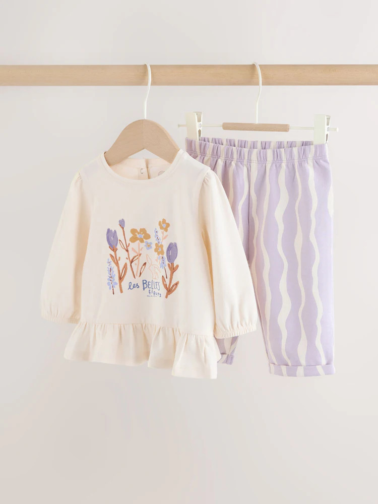 Purple Flower Baby T-Shirts And Trousers 2 Piece Set (0mths-2yrs) | Next US