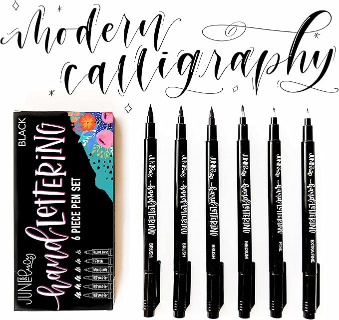 June & Lucy Brush Pens - Calligraphy Pens for Journaling with Black Pen Brush Ink 6 Piece Modern ... | Amazon (US)