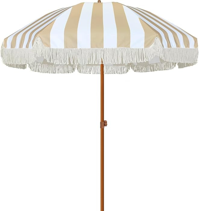 AMMSUN 7ft Patio Umbrella with Fringe Outdoor Tassel Umbrella UPF50+ Premium Steel Pole and Ribs ... | Amazon (US)