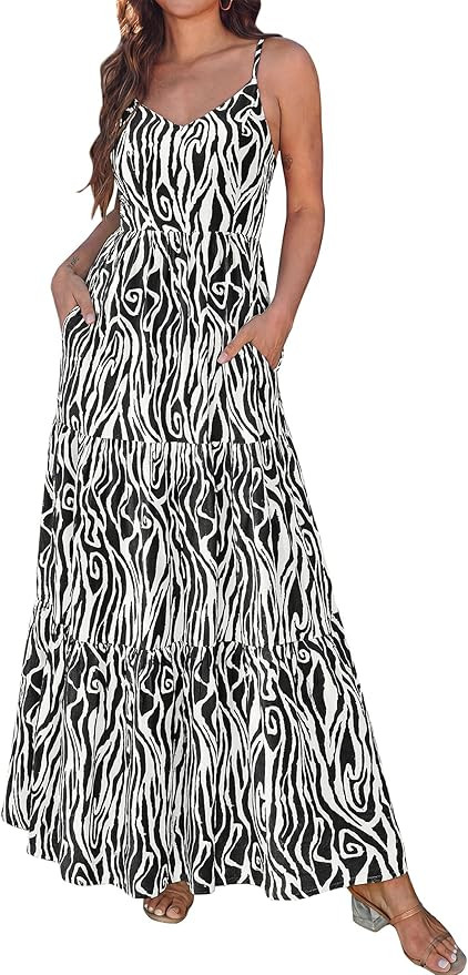 KIRUNDO Sundresses for Women 2026 Spring Summer Hawaiian Print Boho Floral Spaghetti Strap Beach ... | Amazon (US)