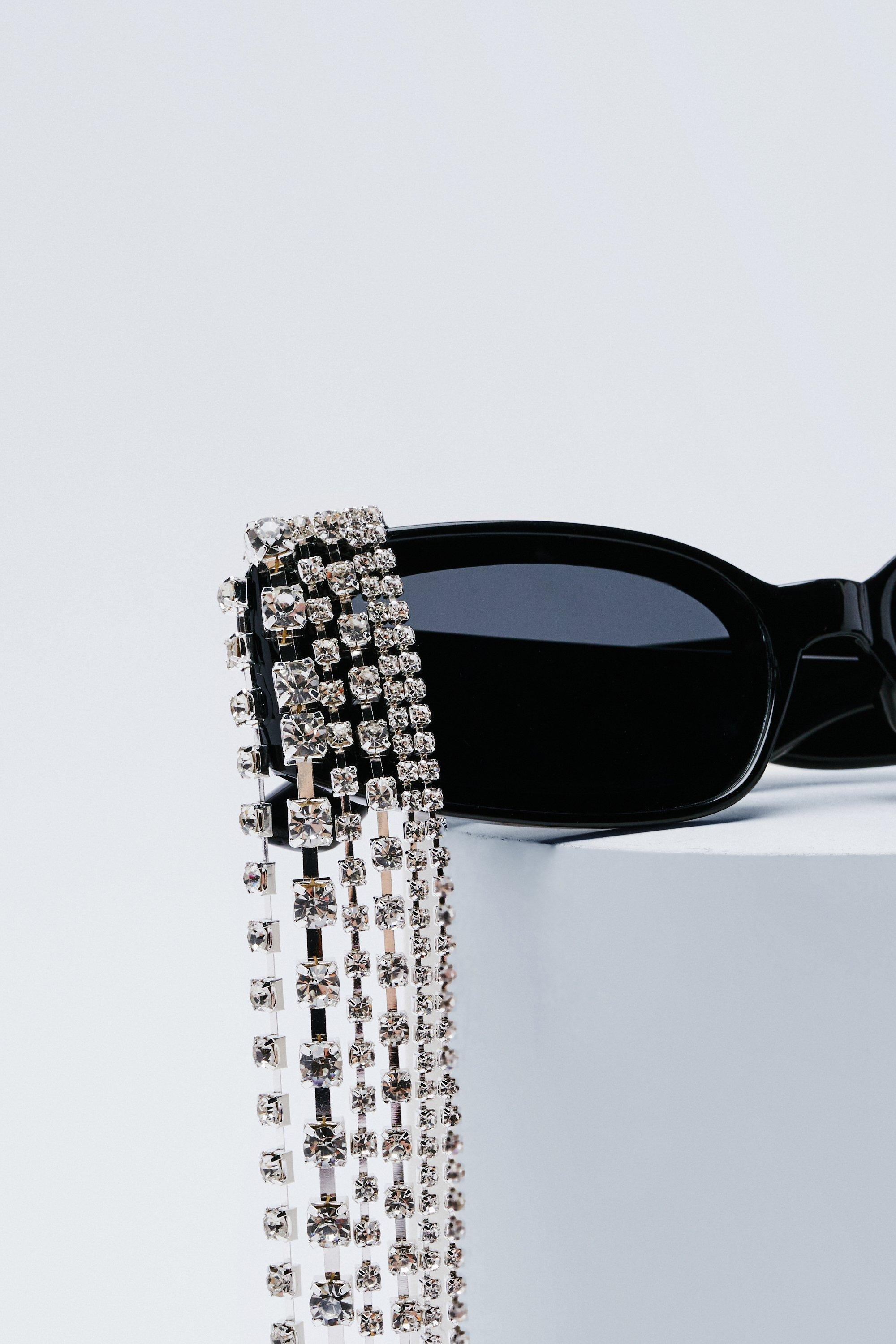Drop Diamante Rectangle Sunglasses | Nasty Gal (US)