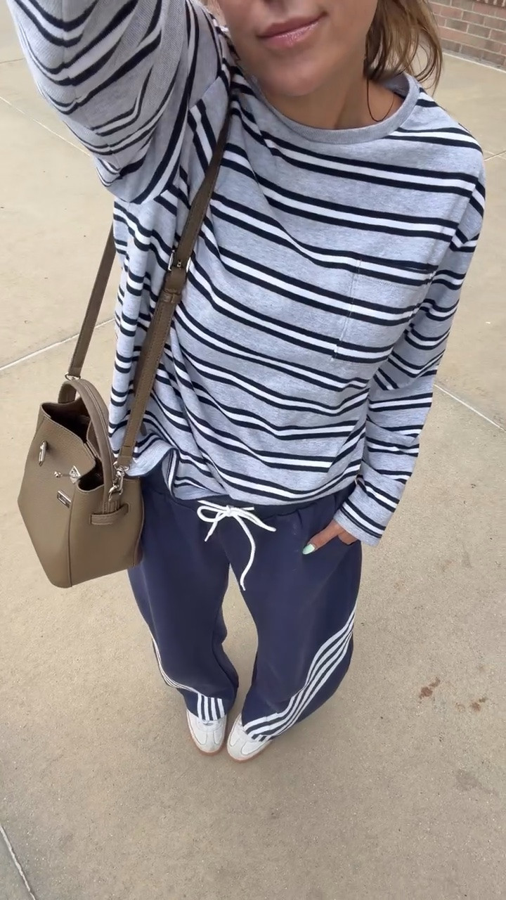 Casual fall outfit ✨

Striped shirt from @Aritzia 
Track pants & bag from Amazon

#LTKgrwm #LTKootd #LTKOver40