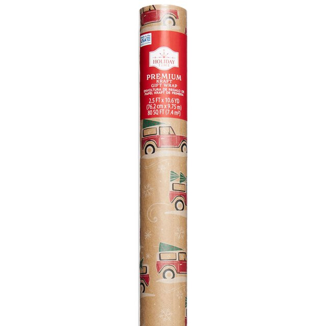 Red Truck Kraft Wrapping Paper, Christmas, Traditional, 30 inches Wide, Fsc Kraft Paper, Holiday ... | Walmart (US)