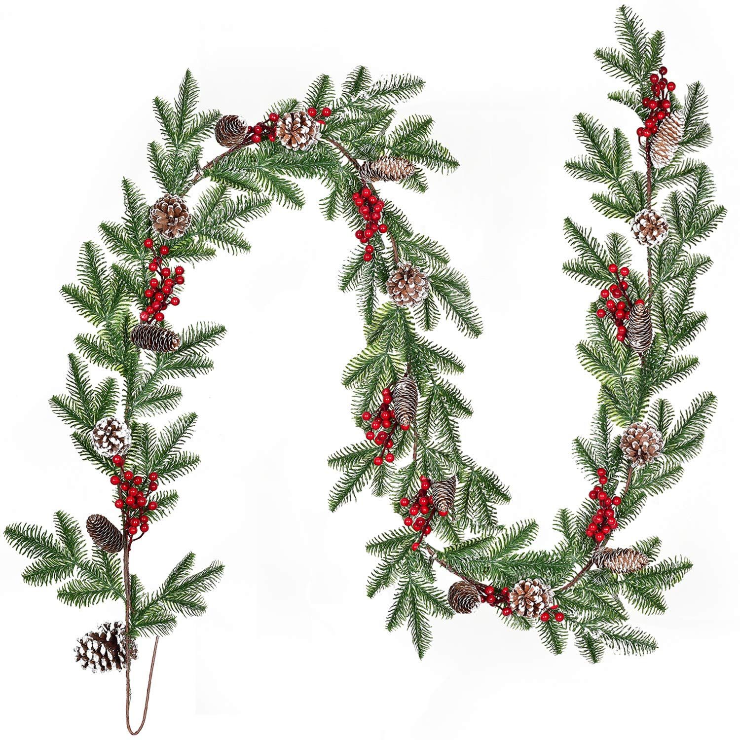 Artiflr 6 Feet Artificial Christmas Pine Garland with Red Berry Branch Pine Cone Spruce Cypress B... | Amazon (US)