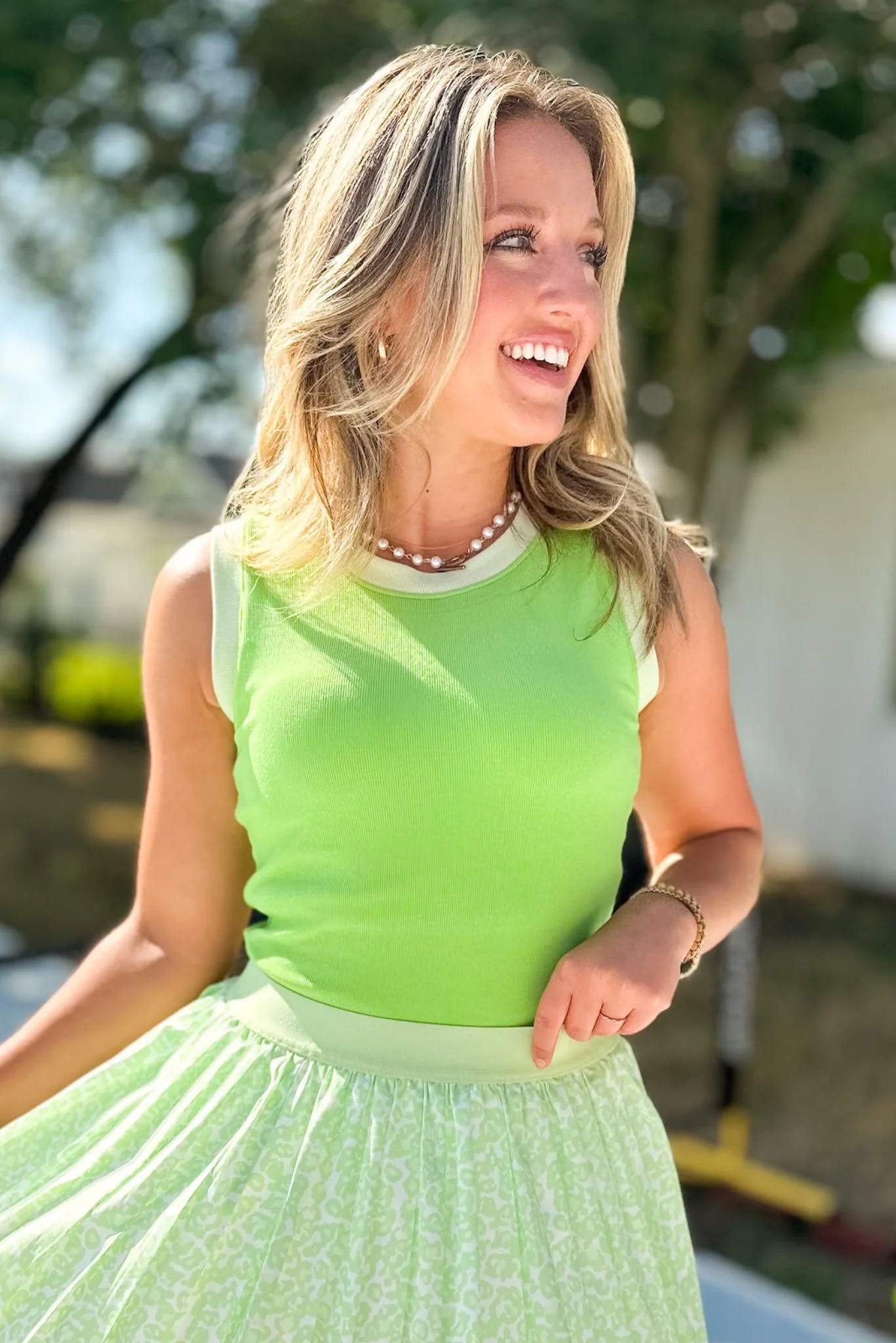 SSYS Ribbed Contrast Crew Neck Tank In Green | Shop Style Your Senses