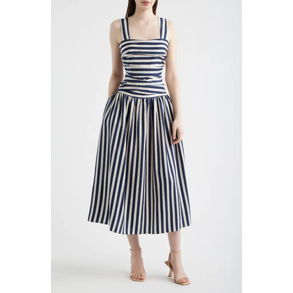 Lucy Paris Georgie Stripe Midi Dress in Navy Stripe at Nordstrom, Size X-Large | Nordstrom