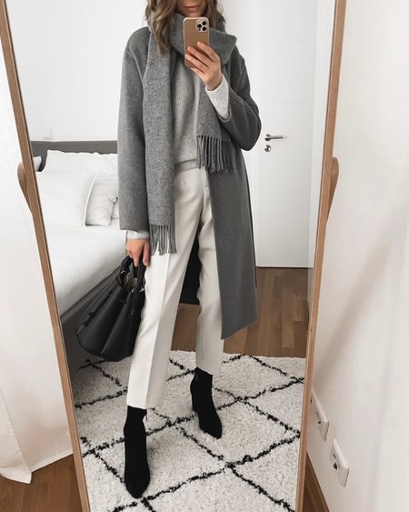 Grey oversized wool-blended coat. Wearing small 
Bag - Polene