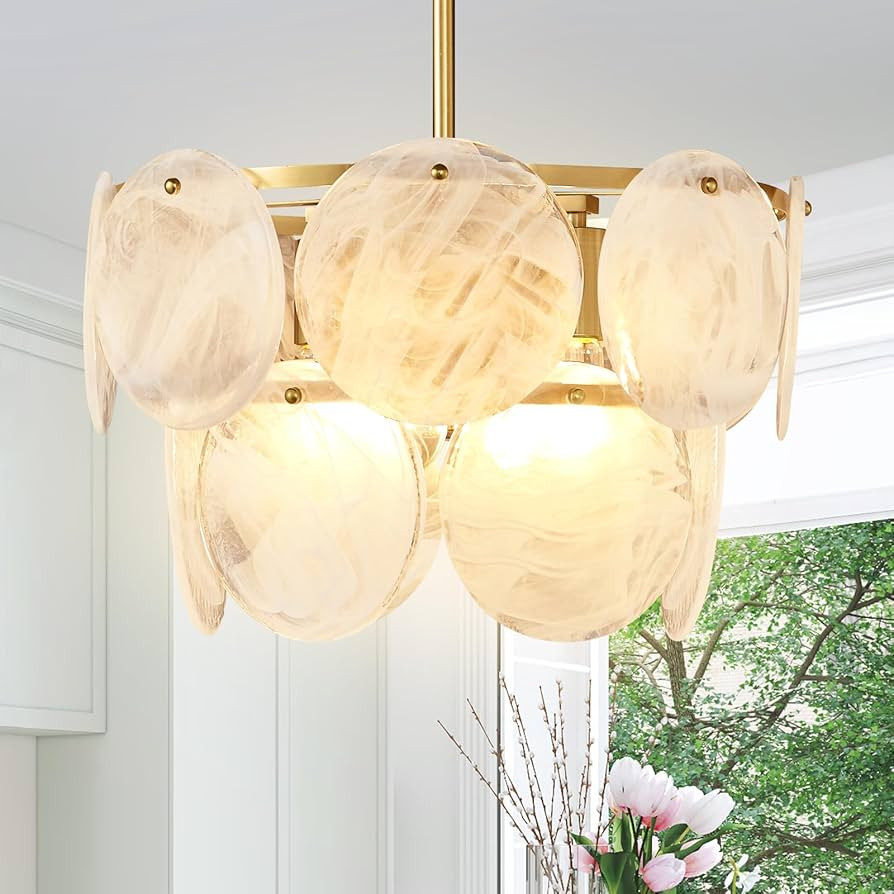 Modern Clouds Gold Chandeliers for Dining Room - 15.7" Clouds Fog Glass Island Light Fixture, Adj... | Amazon (US)