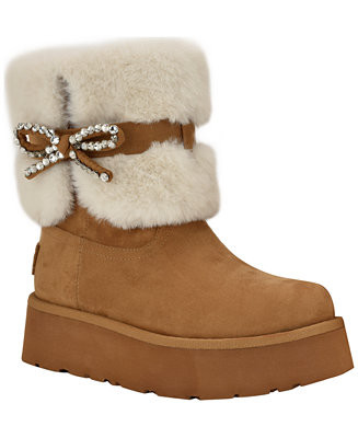 Women's Dowry Rhinestone Bow Cozy Winter Boots | Macy's