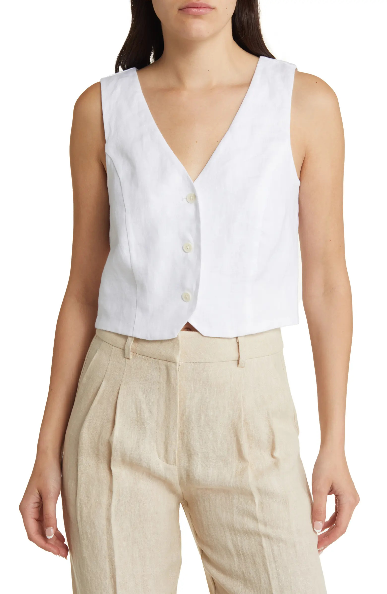 Katrina Linen Crop Vest | Nordstrom
