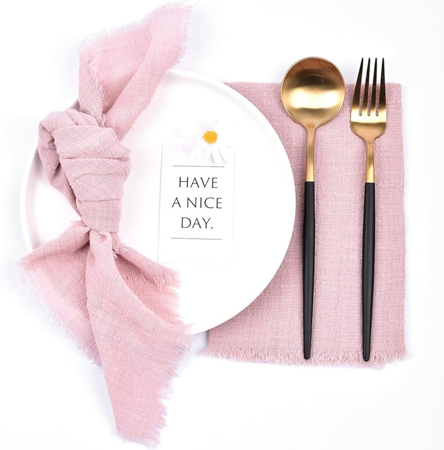 Joanlody Dusty Rose 10 Pack Handmade Cloth Napkins Cotton Linen Easter Spring Napkins with Fringe... | Amazon (US)