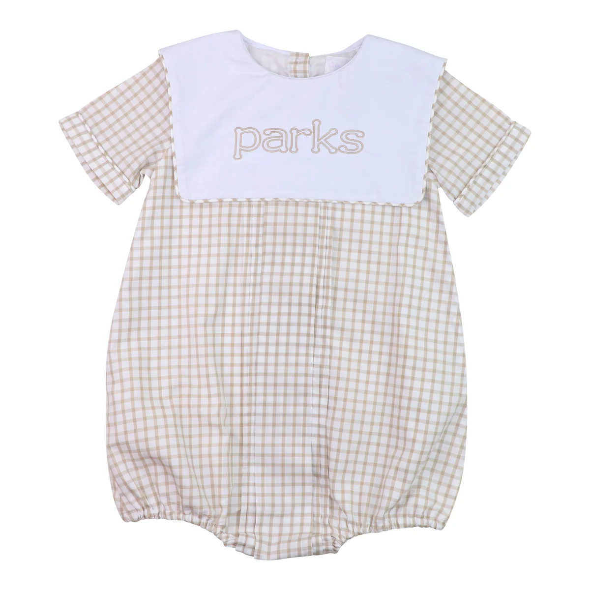 Khaki Windowpane Square Collar Bubble | Eliza James Kids
