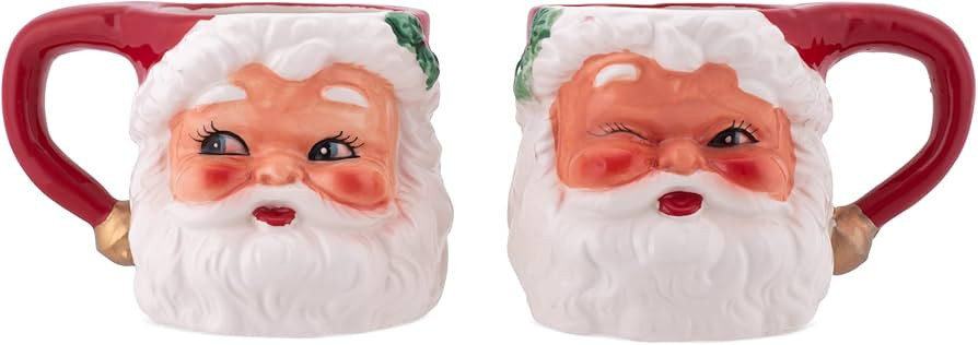 Transpac Y8962 Retro Santa Claus Smiling & Winking Head Mini Mug, 2 Assorted, Holiday Red and Whi... | Amazon (US)