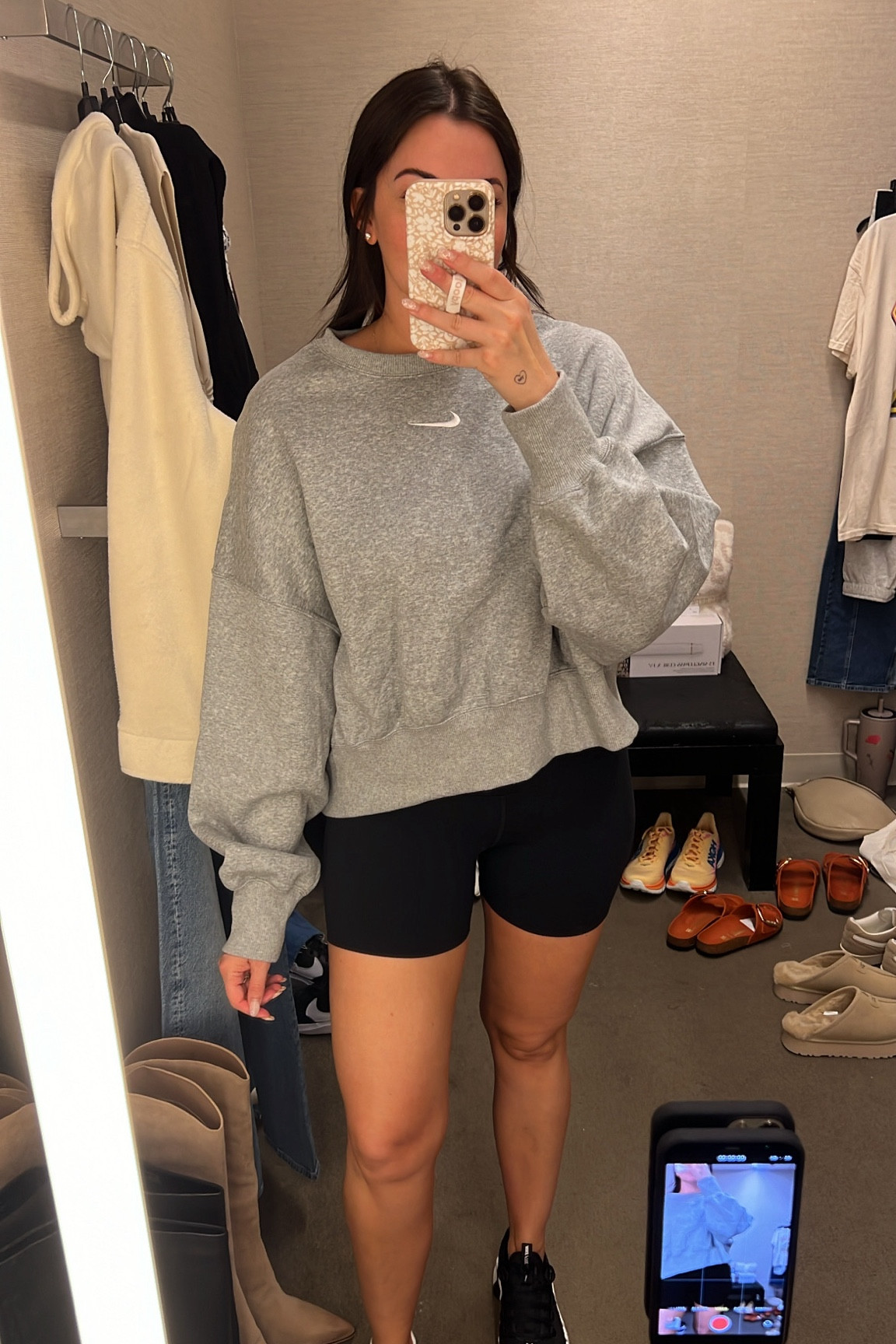 Full Nike outfit on major sale! I’m wearing a medium in both the sweatshirt and biker shorts 