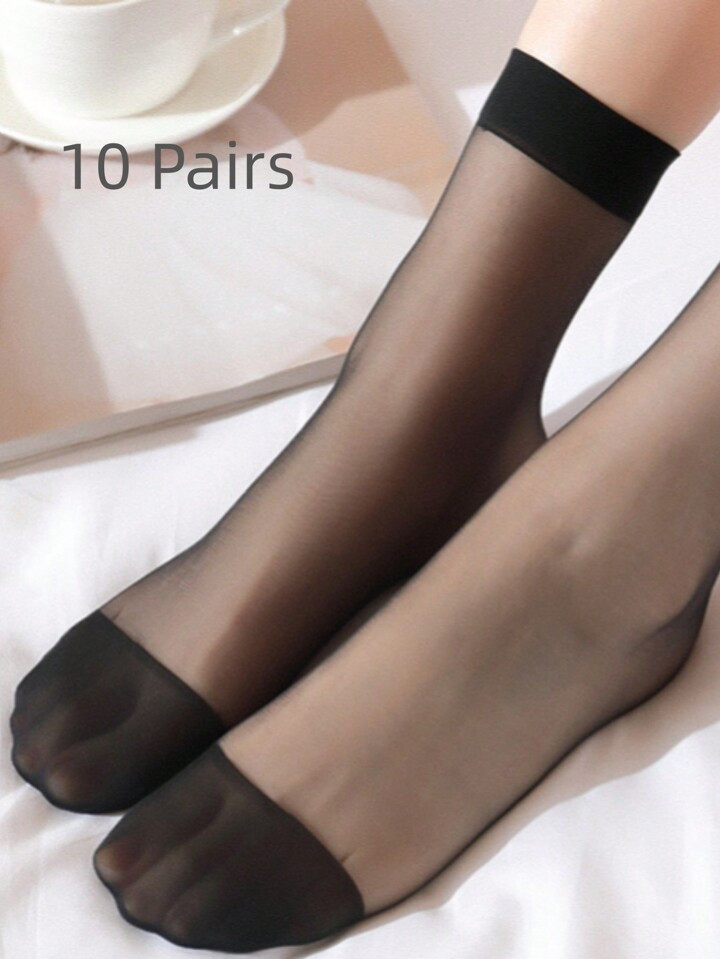 10 Pairs Women Black Crystal Stockings, Fashionable And Versatile For Daily Wear | SHEIN
