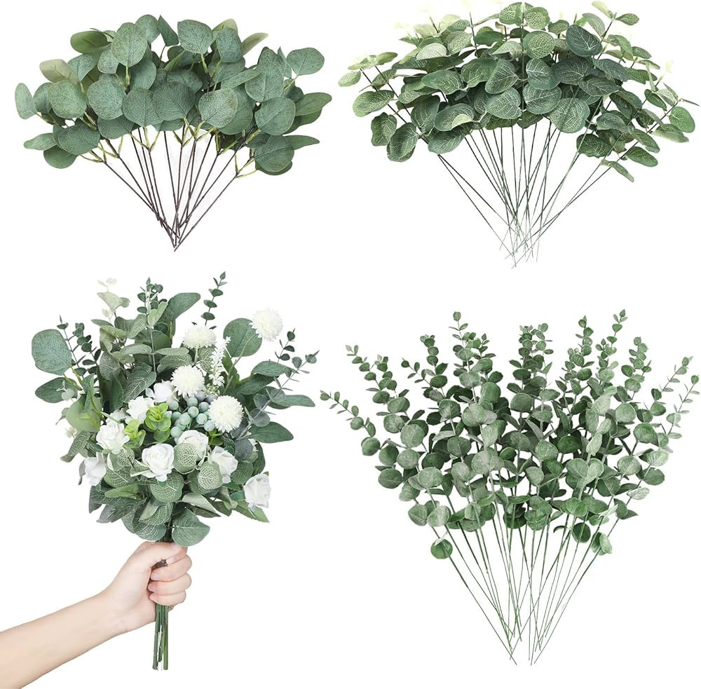 90 Pcs 3 Kinds Mixed Eucalyptus Leaves Stems Bulk Artificial Silver Dollar Eucalyptus Leaves Pick... | Amazon (US)