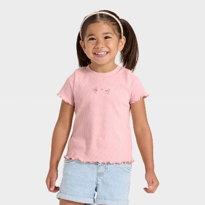 TToddler Girls' Flower Ribbed Short Sleeve T-Shirt - Cat & Jack™ Light Mauve 3T | Target