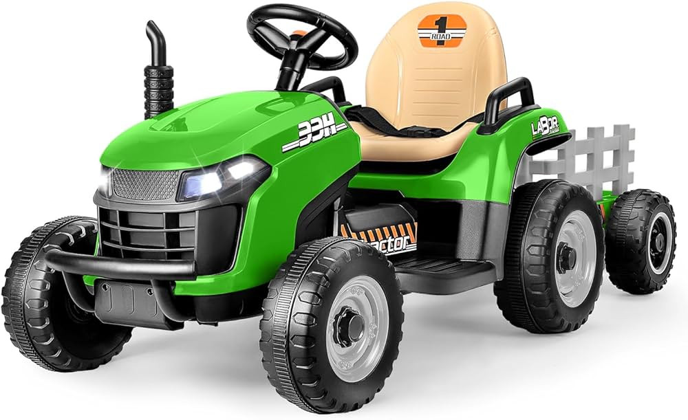 12V 7AH Ride on Tractor w/Tiltable Trailer & Remote Control, 2x45W Motors, Bluetooth, Music, Shif... | Amazon (US)