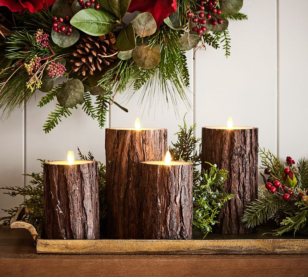 Premium Flickering Flameless Candle - Brown Bark | Pottery Barn (US)