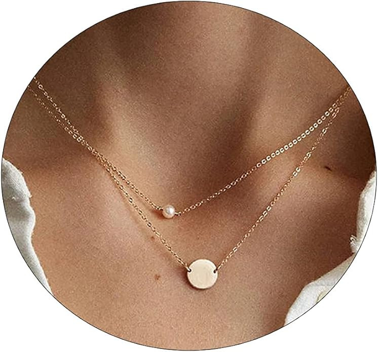 CAROVO Dainty Gold Necklace for Women 14K Plated Layered Chain Necklaces Trible Layering Paper Cl... | Amazon (US)