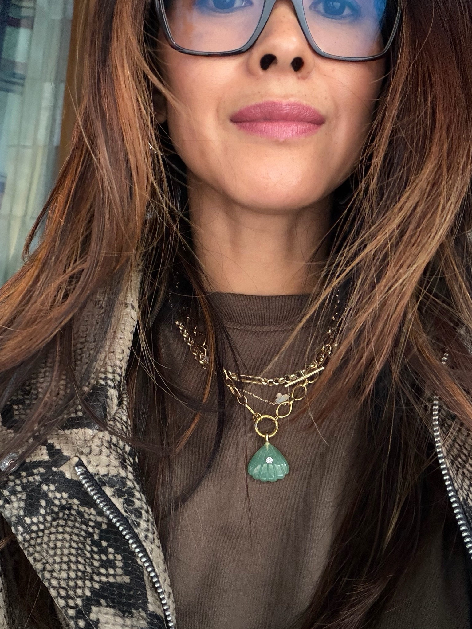 Beaverbrooks mother of pearl clovers necklace and gold T bar 
Use my code DEBBIE10 for 10% off
Second stories green pendant
Primark jacket
Glasses are Chanel 3489-Q

#LTKuk #LTKFashionMonth #LTKautumn