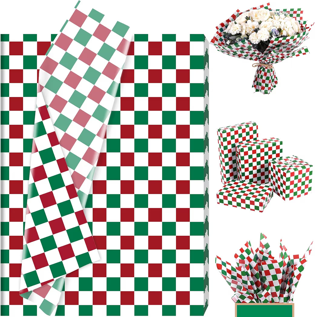 100 Sheet Christmas Gingham Plaids Tissue Paper, Red Green Buffalo Plaids Gift Wrapping Paper for Christmas Winter Party Supplies, 13.8 x 19.7 Inch | Amazon (US)